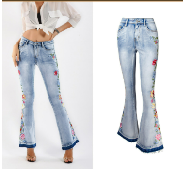 Flared 3D Embroidery Jeans