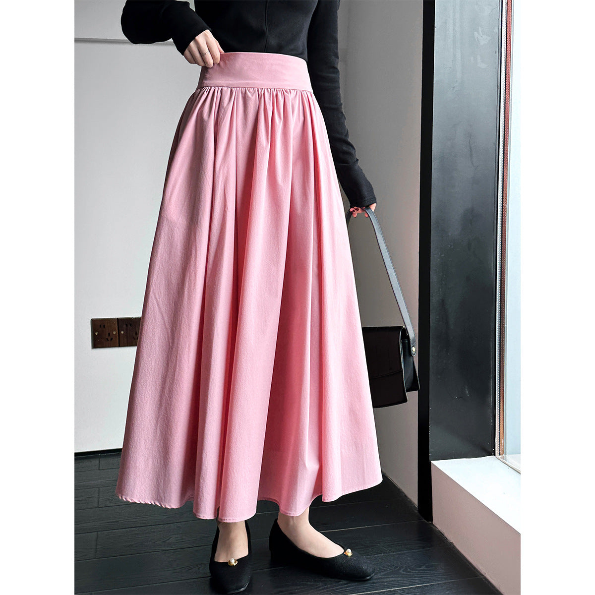 Pink Skirt Large Swing A Line Pleated Pleated Skirt