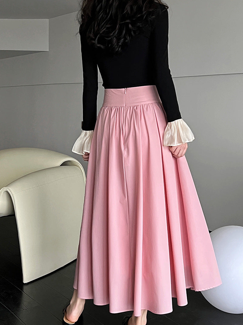 Pink Skirt Large Swing A Line Pleated Pleated Skirt