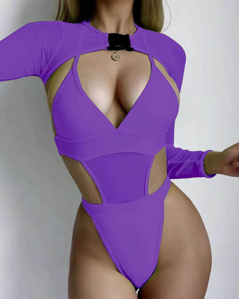 Solid Color Sexy Halter Multi Color Long Sleeve Blouse Sexy Swimsuit