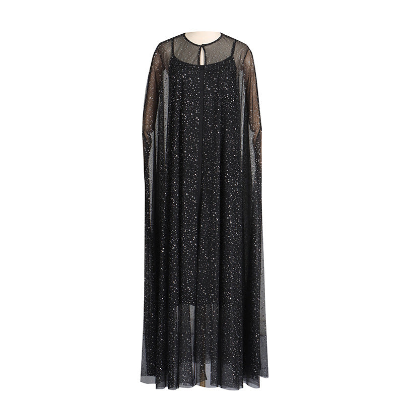 Sequin Gauze Stitching Long Sling Two Piece Dress