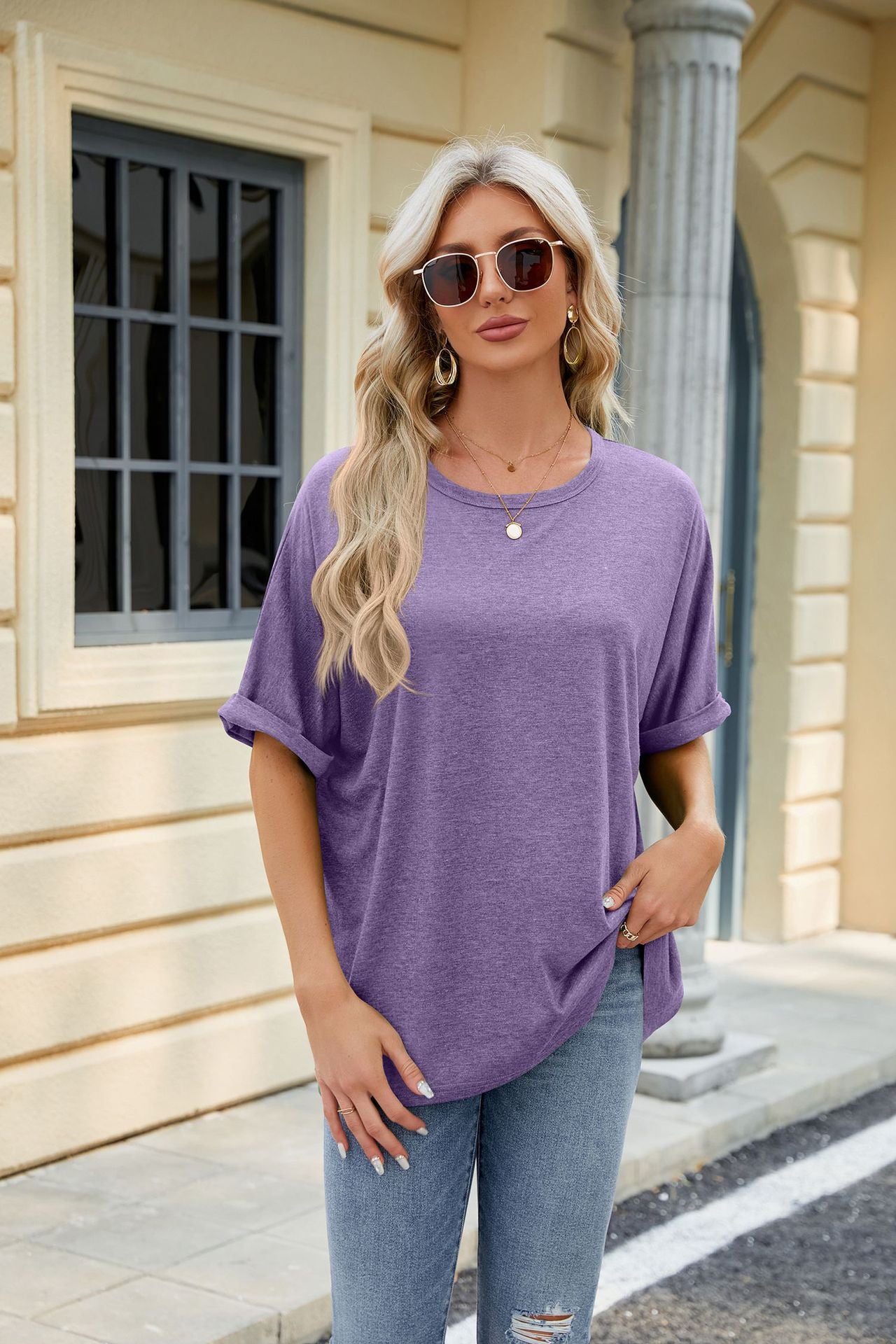 Round Neck Loose Short Sleeve T Shirt Top