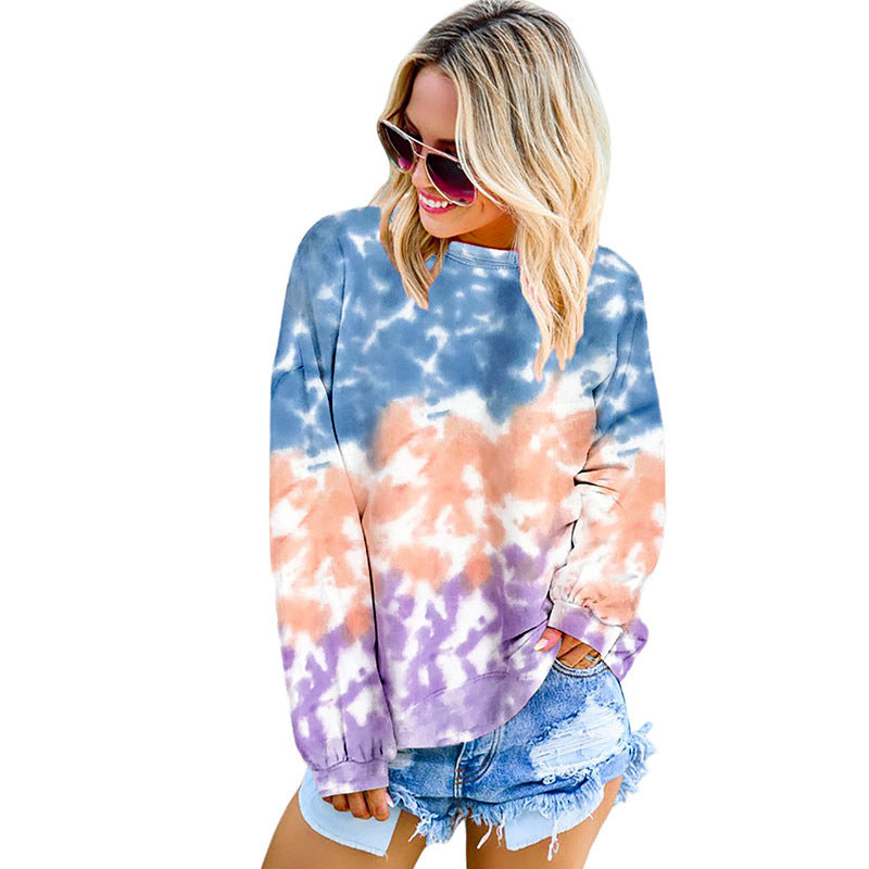 Gradient Color Loose round Neck Long Sleeve Sweatshirt