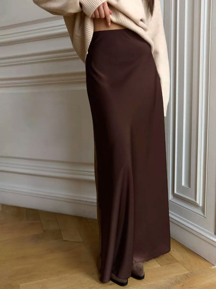 Satin Long High Waist Hip Mop Fishtail Skirt