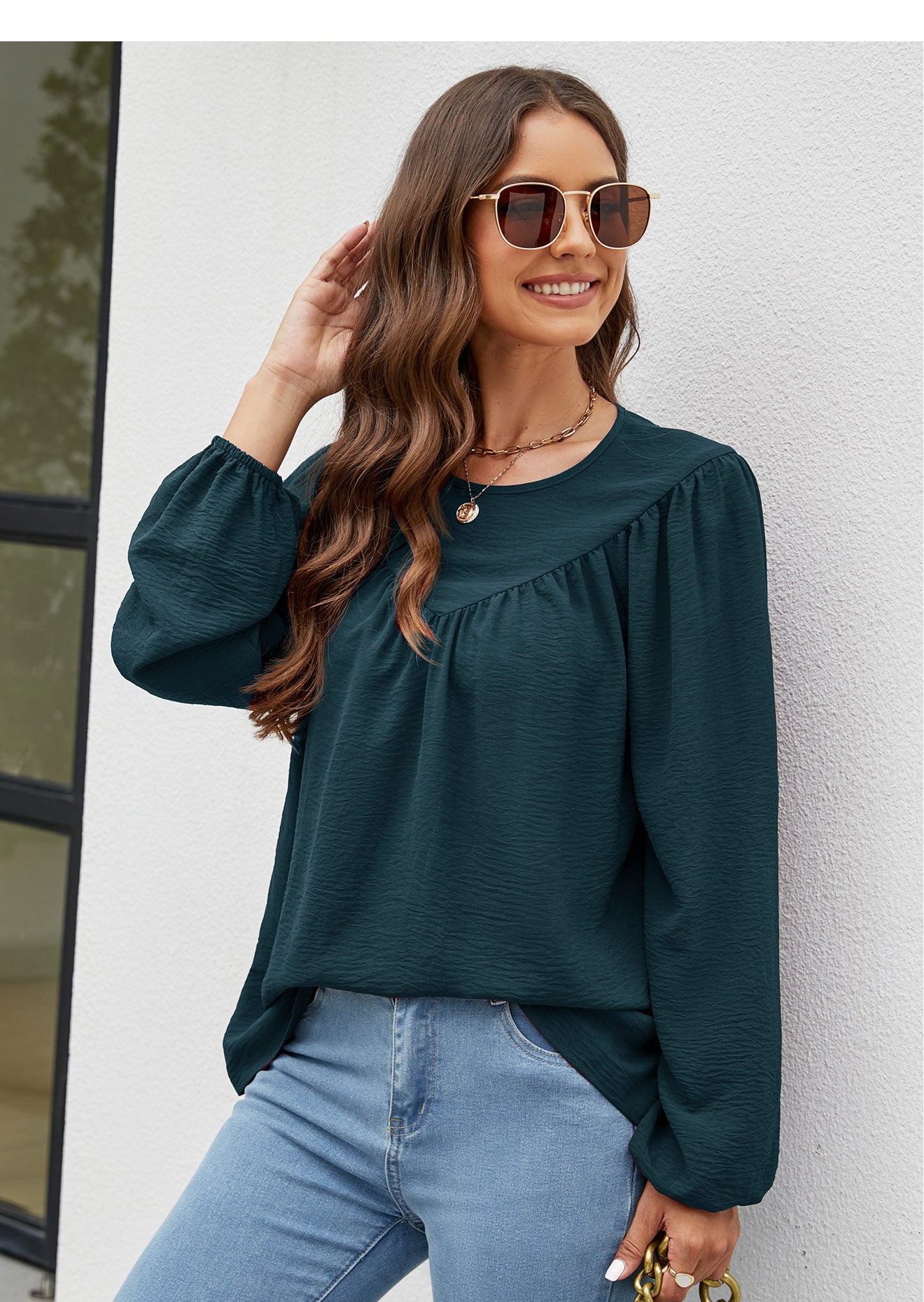 Lantern Sleeve Chiffon Shirt Top