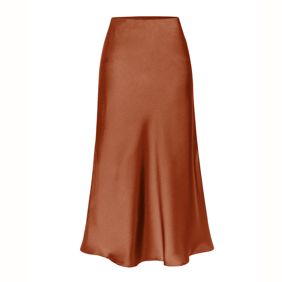 Satin Elastic High Waist Slit Midi Skirt