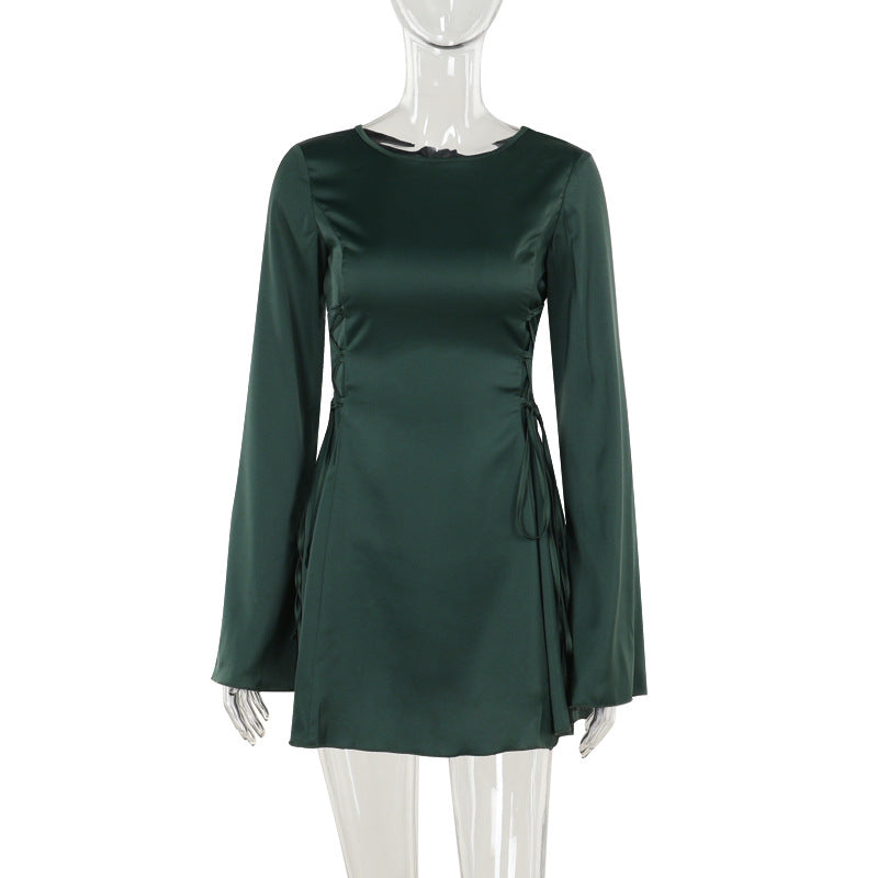 Elegant Slim Satin Tied Long Sleeves Dress