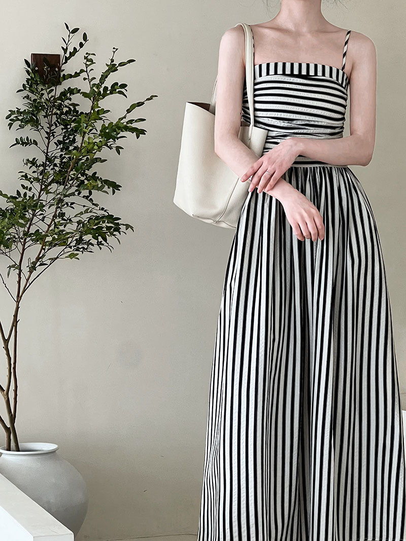 French Striped Bandeau Sling Dress