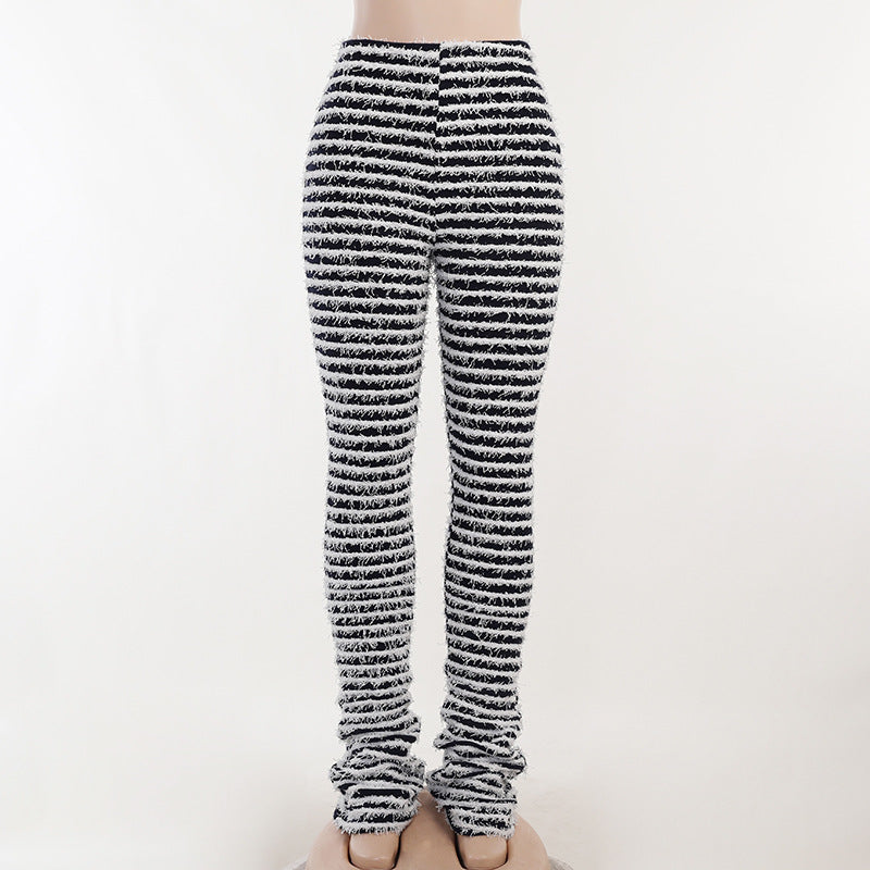 Woolen Striped Sexy Slim Pants