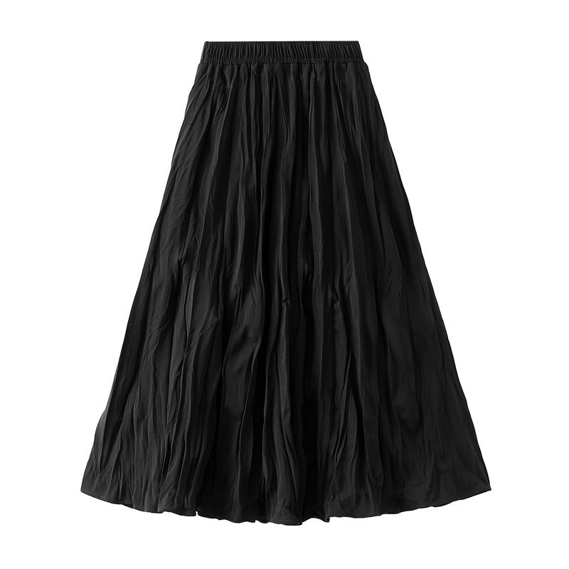 High Waist Slimming Pleated Mid-Length Big Hem A Line Skirt
