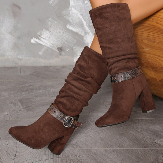 Autumn Winter High Heel Slip On Boots