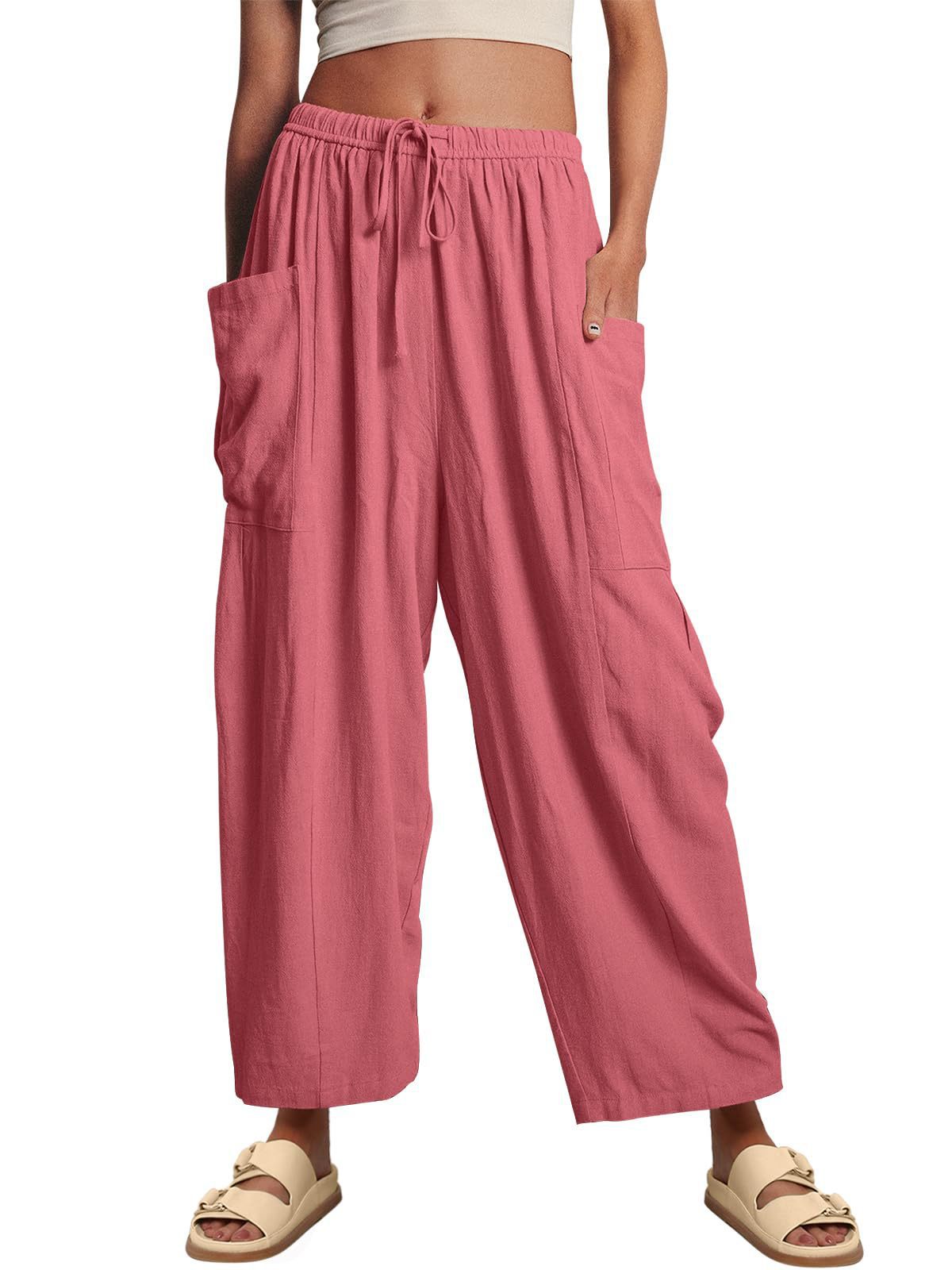 Elastic Waist Pleated High Waist Wide Leg Pants