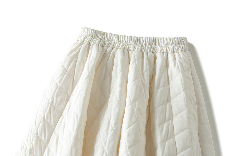 South Korea Elastic Waist Rhombus Woven Quilted A Line Slimming Skirt