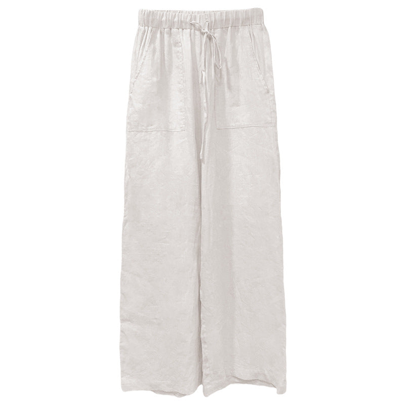 Pure Linen Lace Up Straight Leg Pants