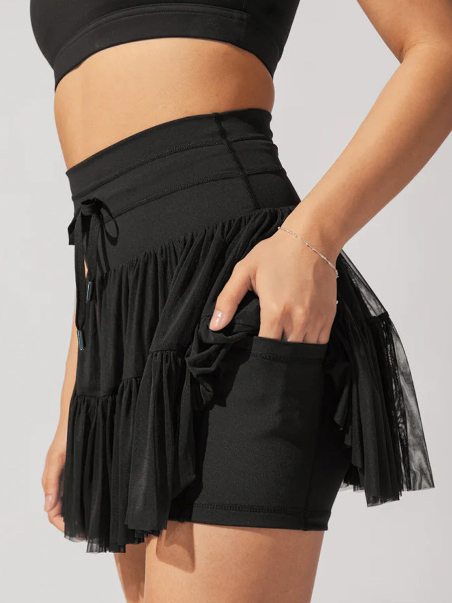 Geplooide rok met hoge taille en veters