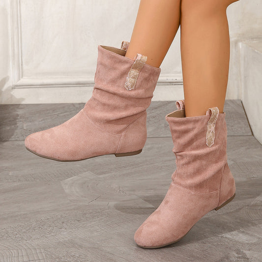 Pleated Flat Bottom Ankle Boots