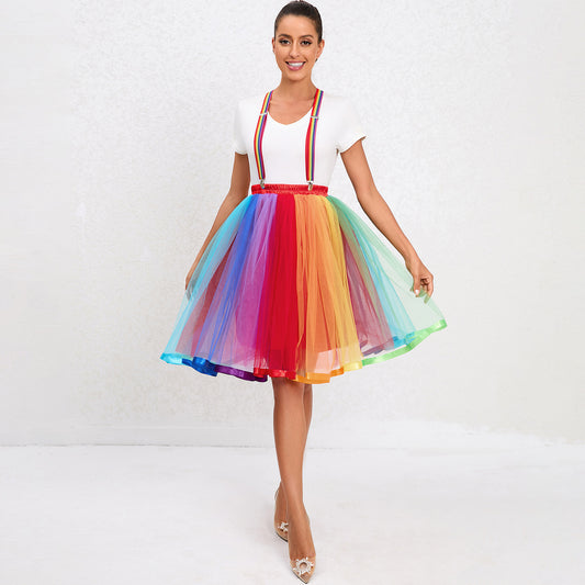 Multi Layer Rainbow Gauze Skirt