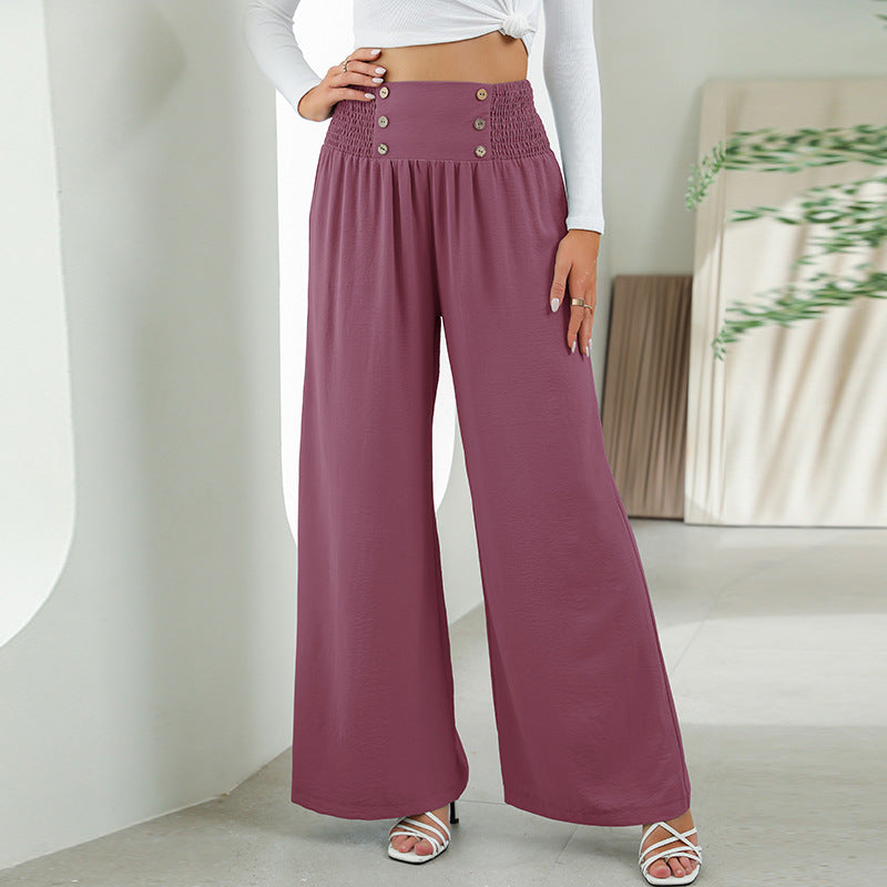 Elastic Waist High Waist Wide Leg Pants