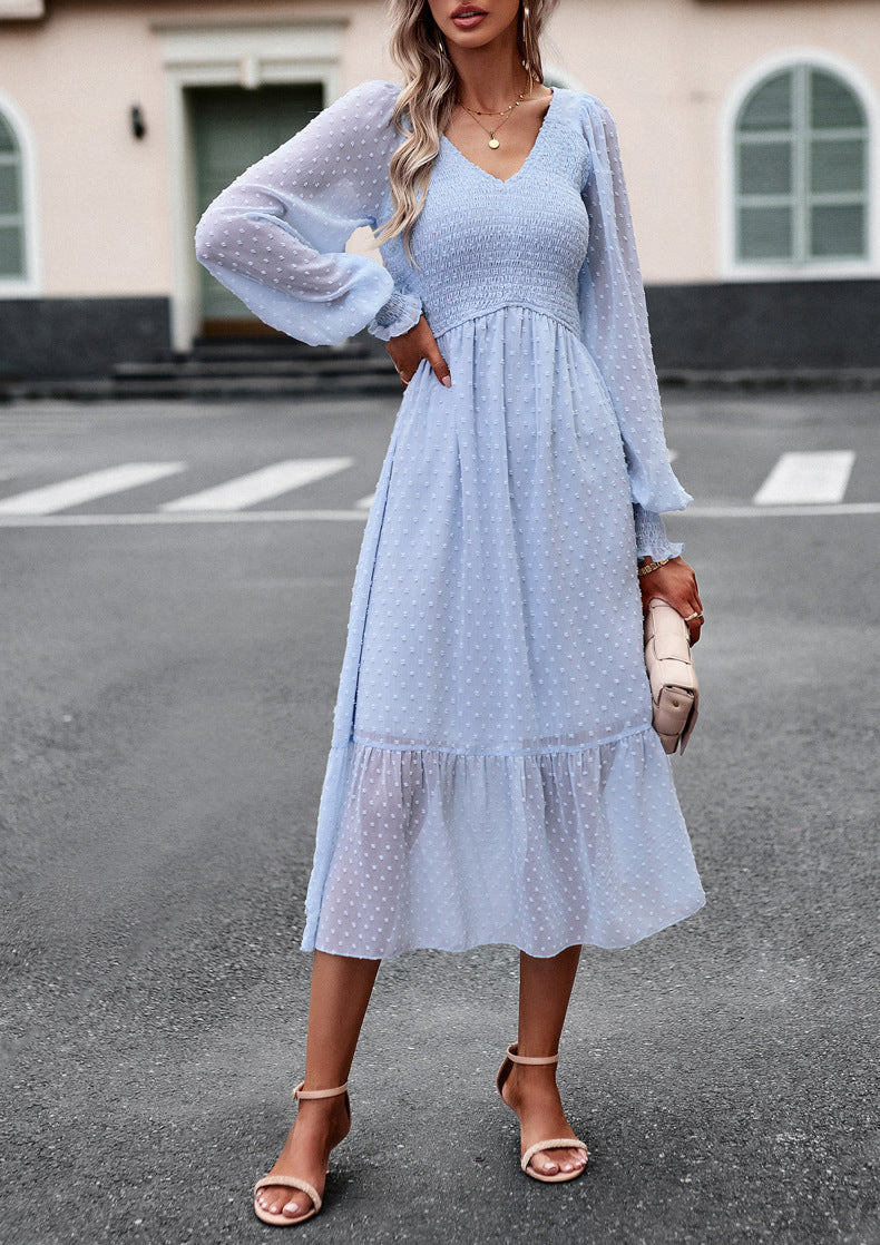 Elegant V-Neck Jacquard Dress