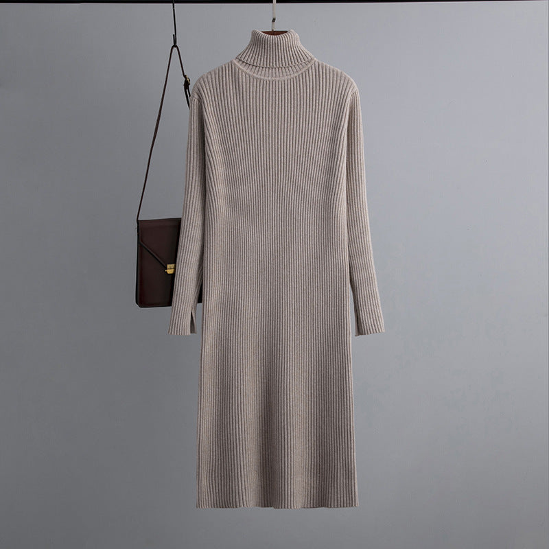 Turtleneck Mid Length Knitted Bottoming Sweater Dress