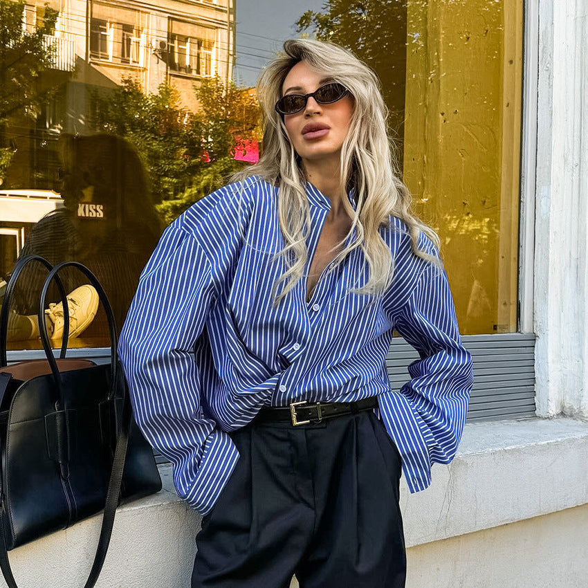 Blue White Striped Loose Shirt