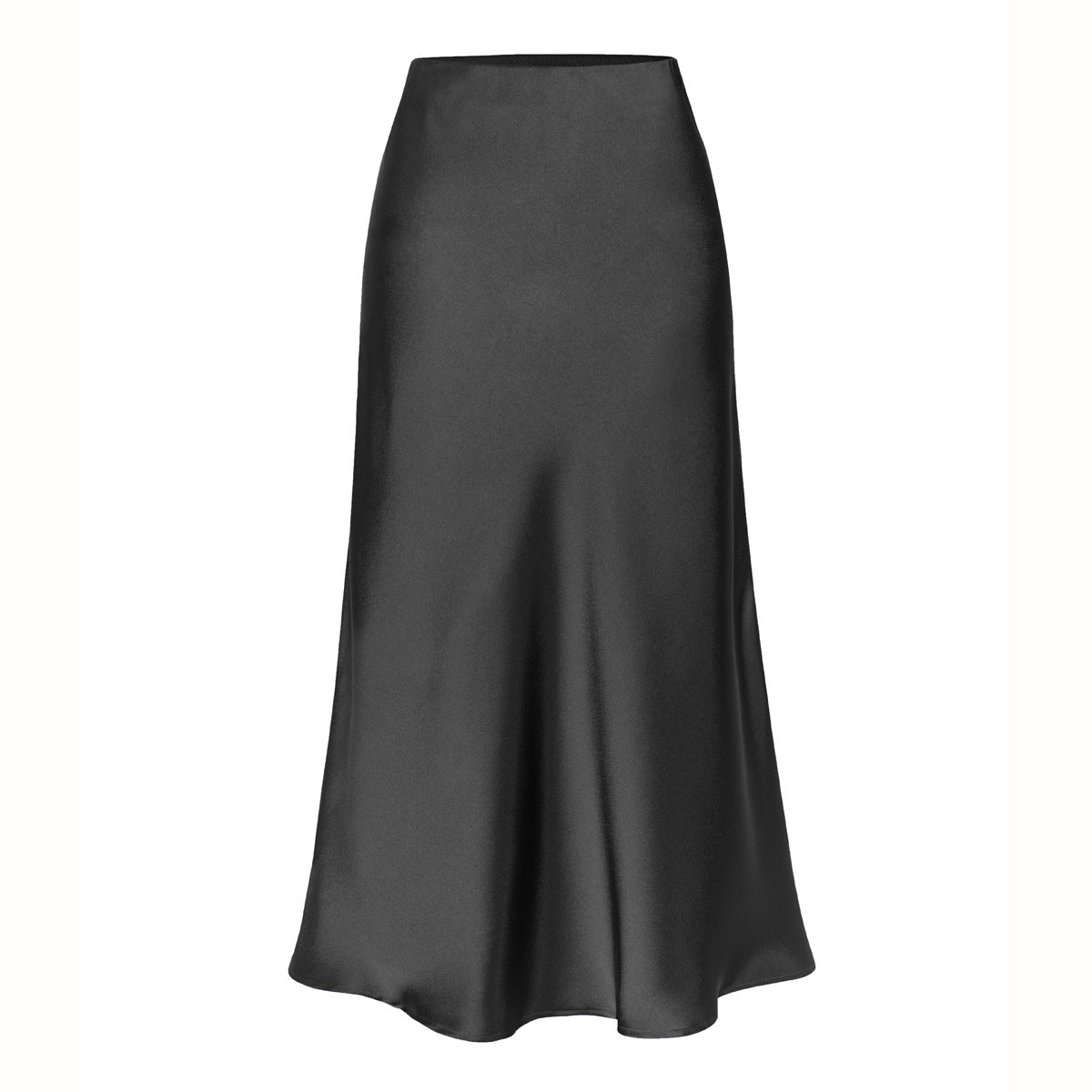 Satin Elastic High Waist Slit Midi Skirt