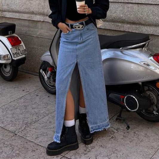 Falda larga estilo retro sencilla de algodón con corte A