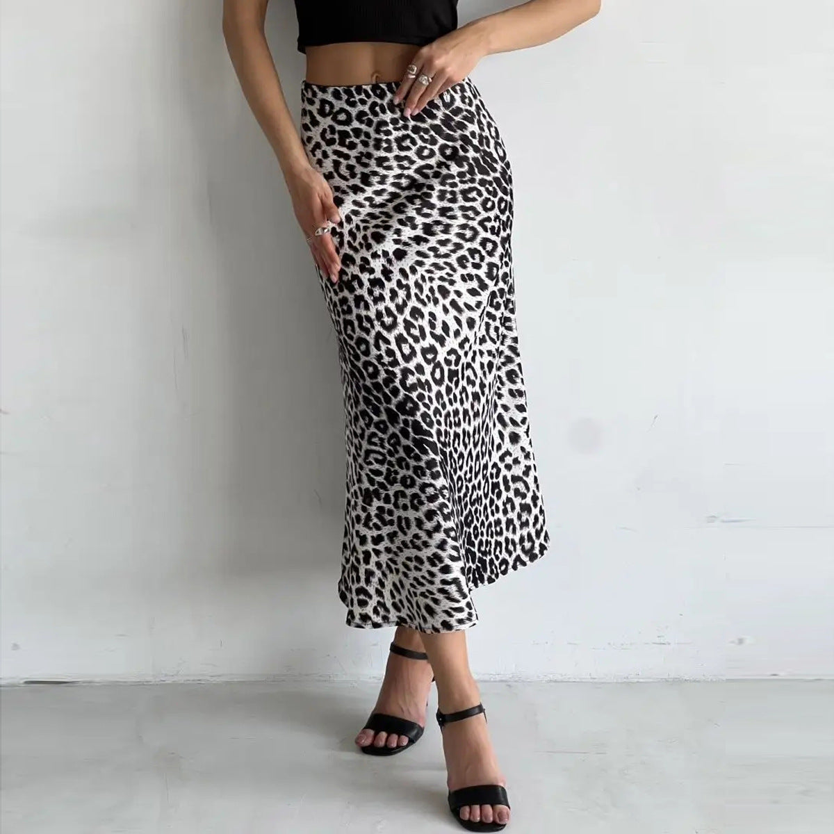 Satin Sexy Leopard Print Maxi Skirt