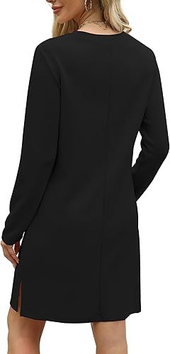 Round Neck Slit Hemline At Hem Sweater Long Sleeve Casual Dress