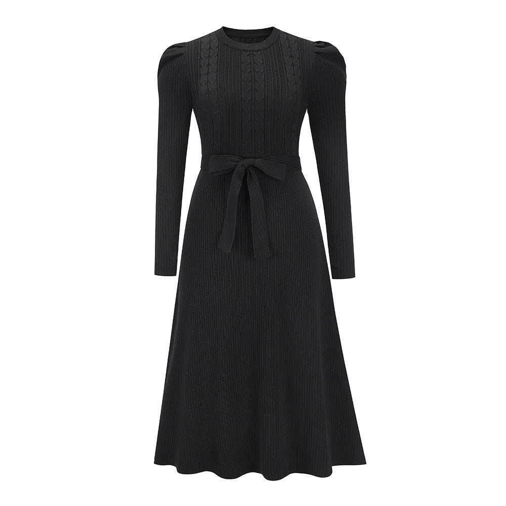 Long Sleeve Knitted Mid-Length Elegant Sweater Dress