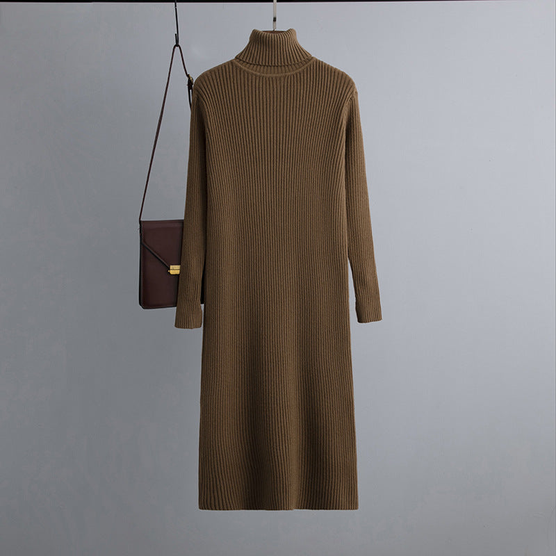 Turtleneck Mid Length Knitted Bottoming Sweater Dress