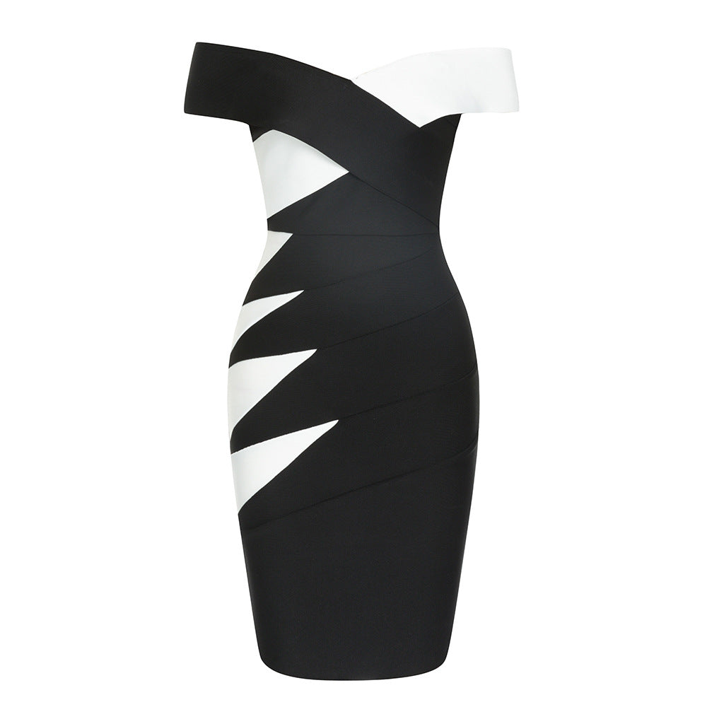 Sexy Tube Top Black White Slim Fit Patchwork Dress