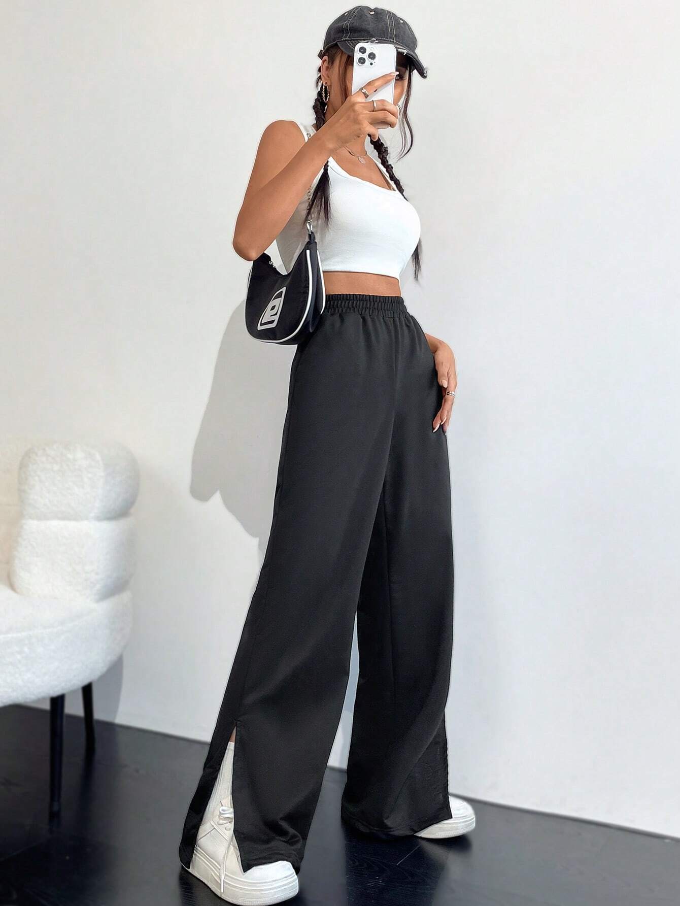 Elastic Waist Wide Leg Straight Sweatpants