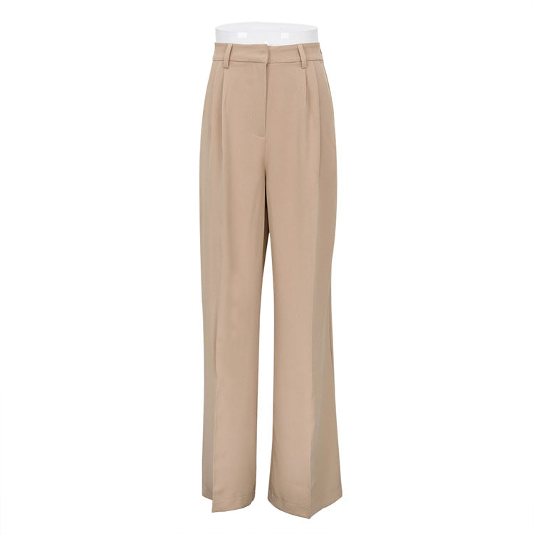 Spring Office High Waist Loose Blue Casual Trousers