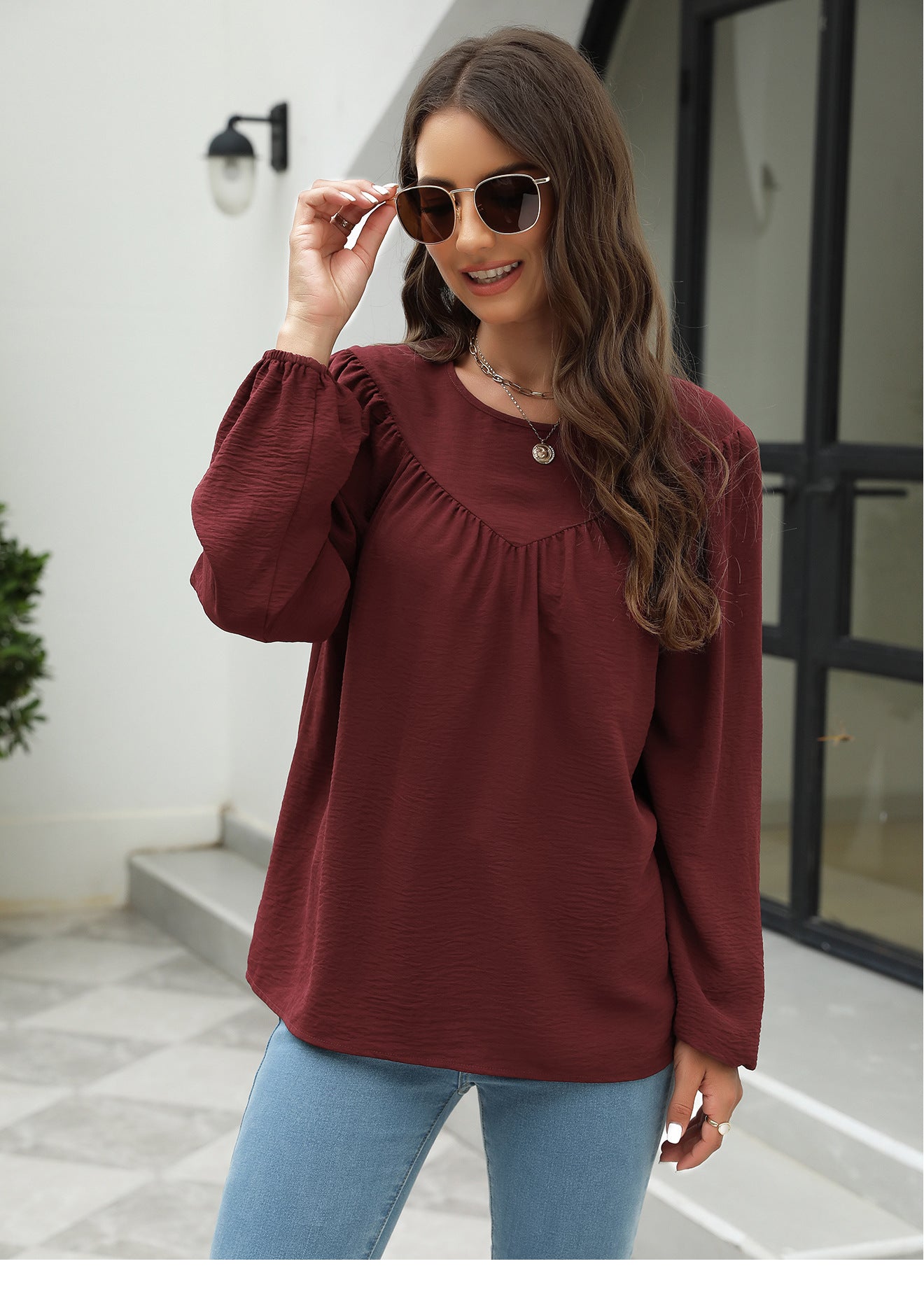 Lantaarnmouw Chiffon Shirt Top