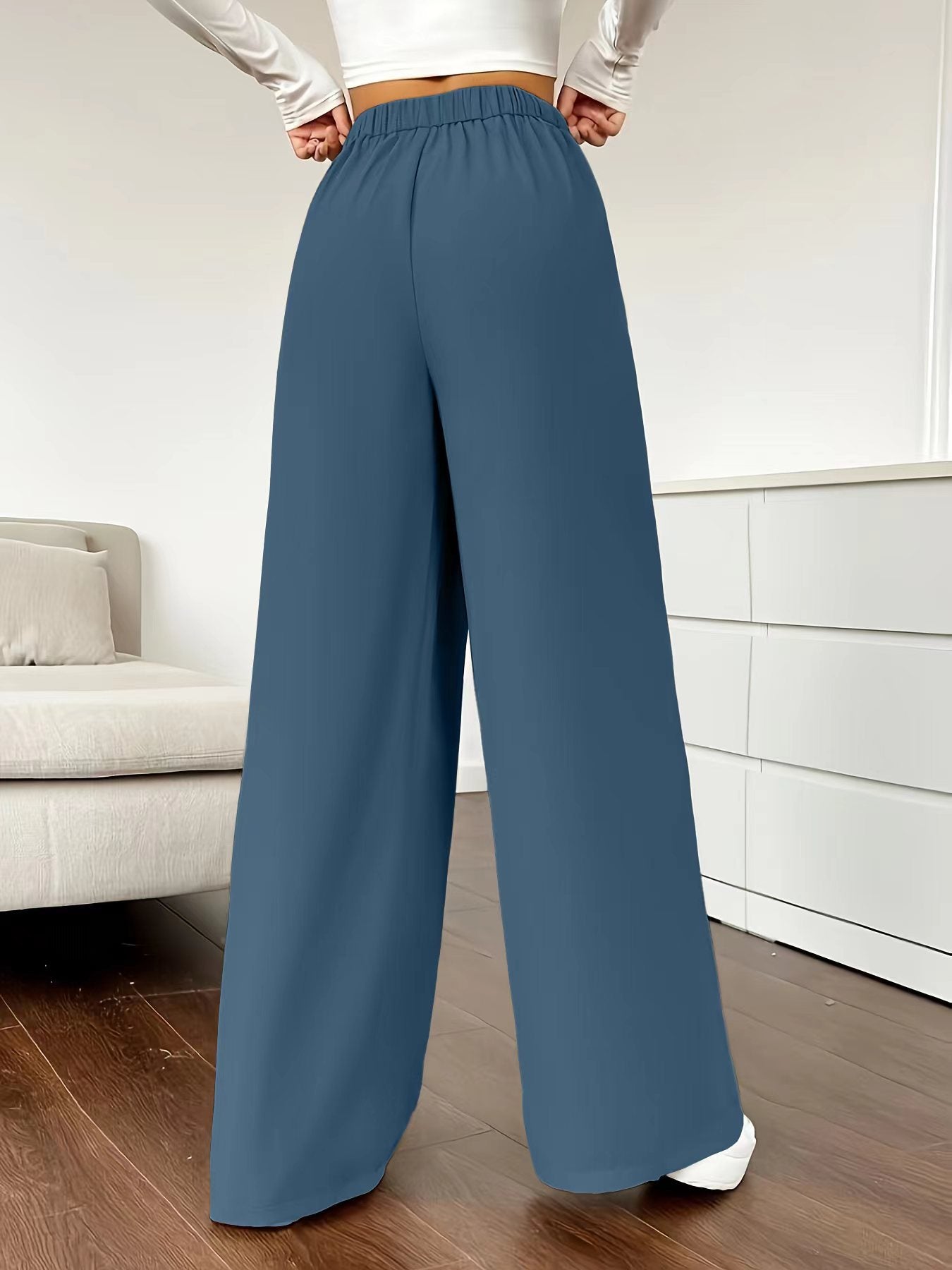 Elegant High Waist Wide Leg Straight Office Pants