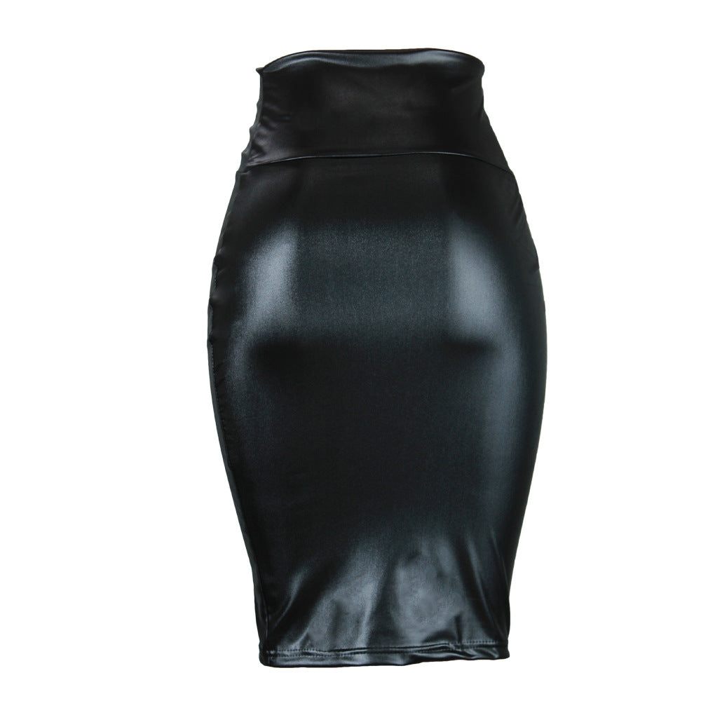 Faux Leather Hip Sexy High Waist Stretch plus Size Skirt