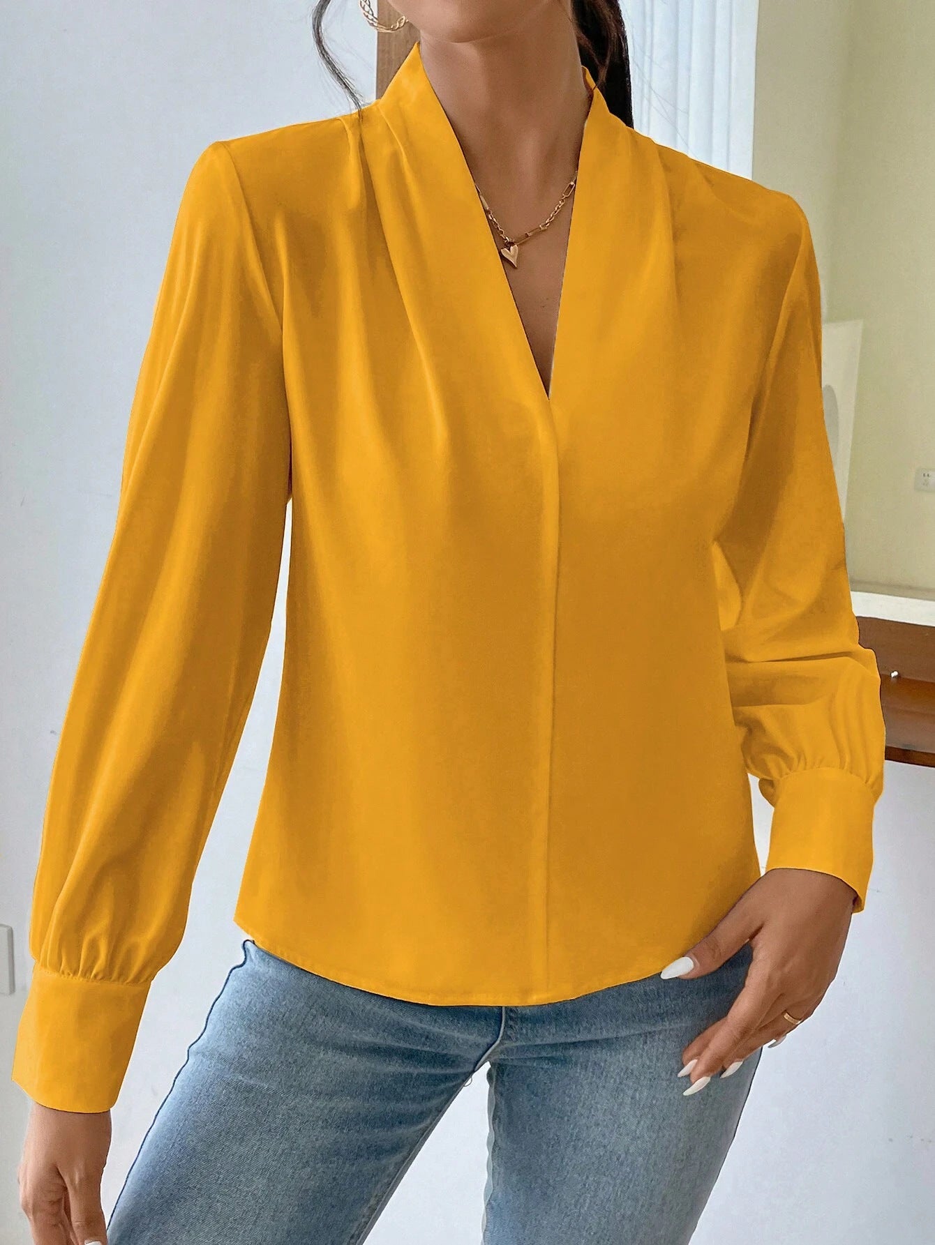 Long Sleeve V Neck Loose Shirt