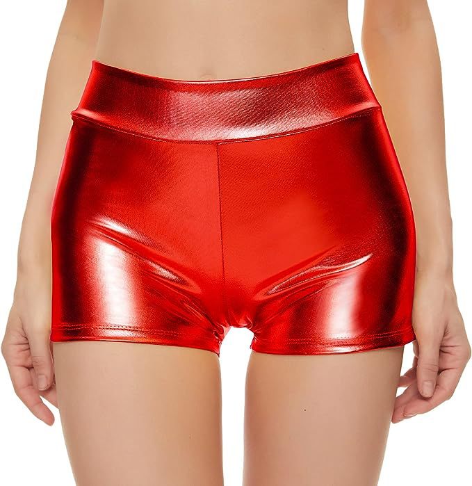 Metallic Coated Fabric High Waist Shorts