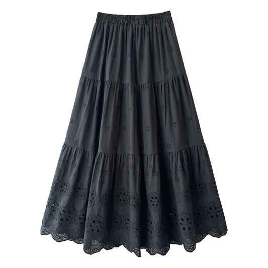 Hollow Out Embroidery A Line Skirt