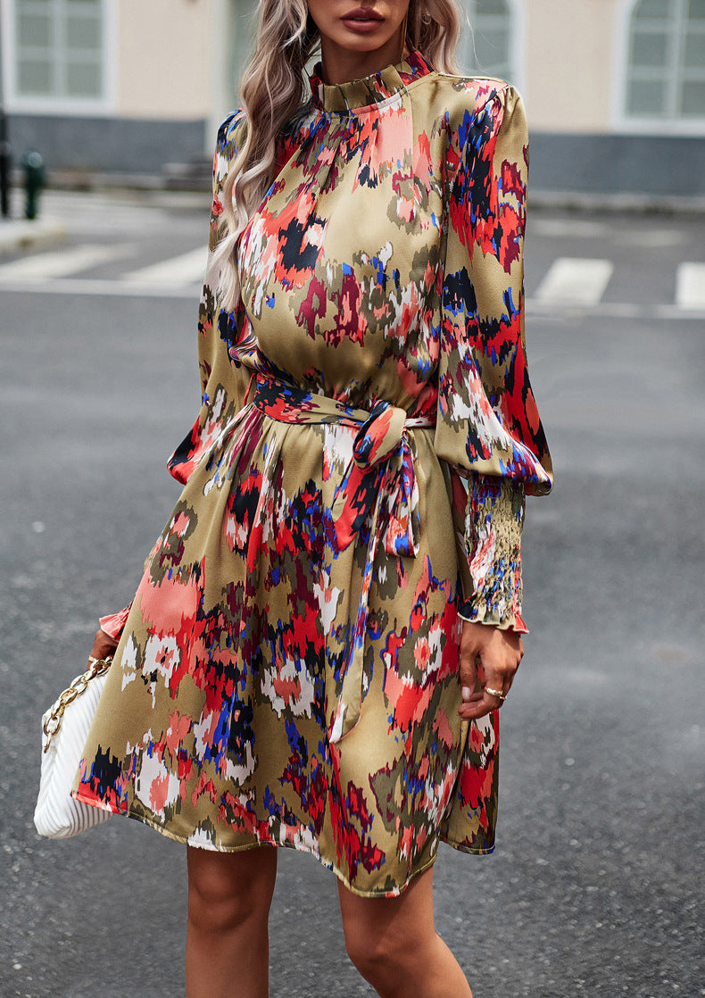 Printed Elegant Long Sleeve Dress