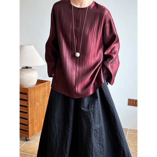 Minimalist Sleeve Pearl round Neck Pullover Blouse YOUSI - Fashally.com