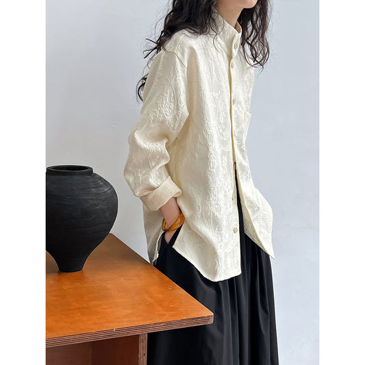 Retro Texture Jacquard Stand Collar Shirt