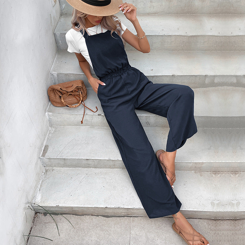 Summer Solid Color Suspender Pants