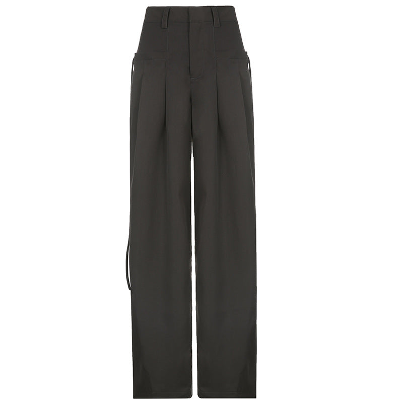 High Waist Loose Slim Fit Draping Ribbon Trousers