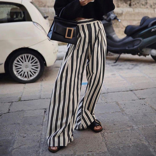 Black White Striped Wide Leg Pants