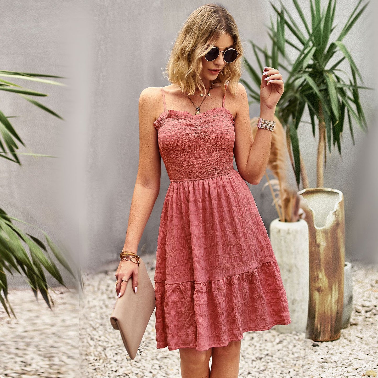 Solid Color Wide Hem Mid Length Dress