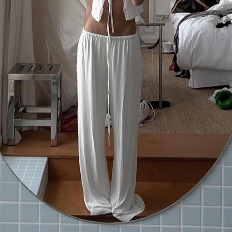 Romantic Beach Draping Thin Elastic Waist Loose Wide Leg Daily Pants