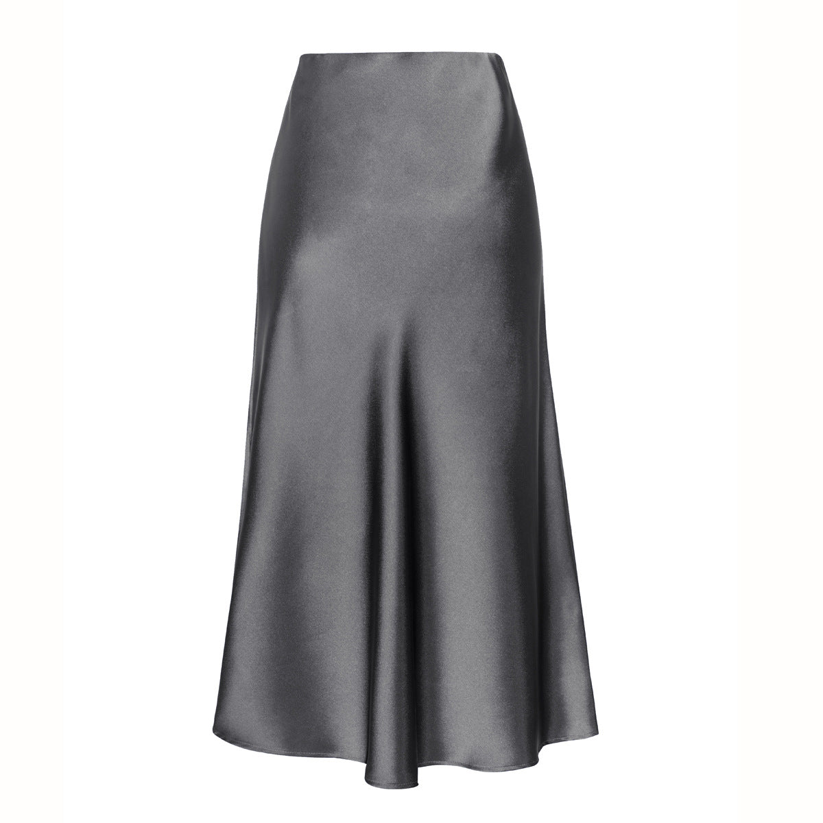 Satin Elastic High Waist Slit Midi Skirt