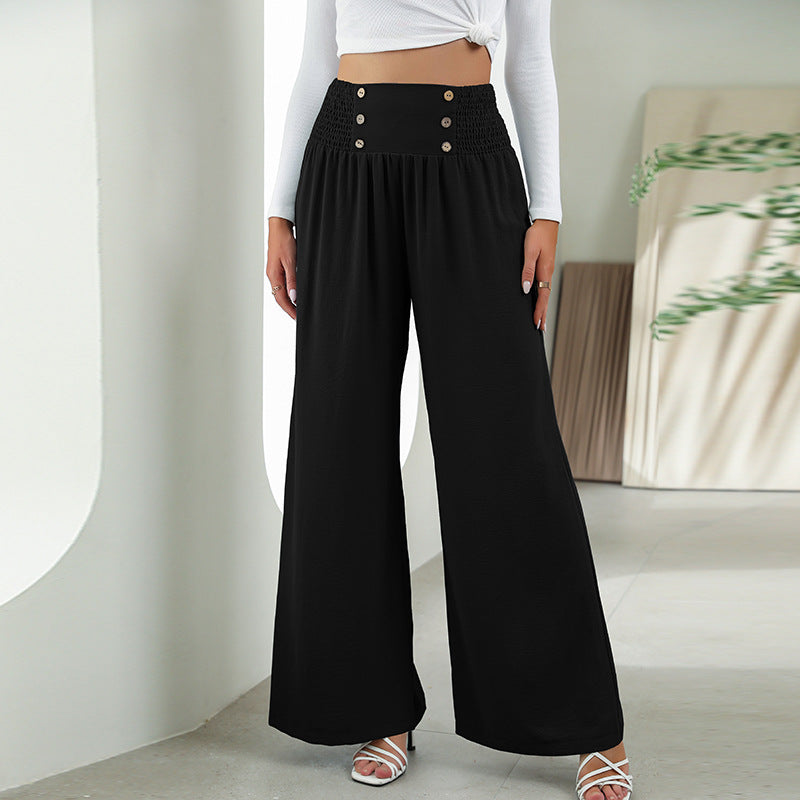 Elastic Waist High Waist Wide Leg Pants